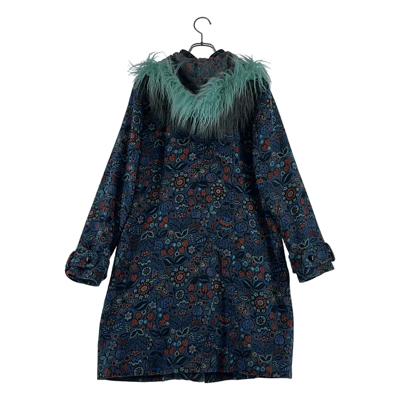 ANNA SUI / アナスイ | 総柄 フラワー ジャガード ファーフーディ コート / 総裏地 | 4 | レディース