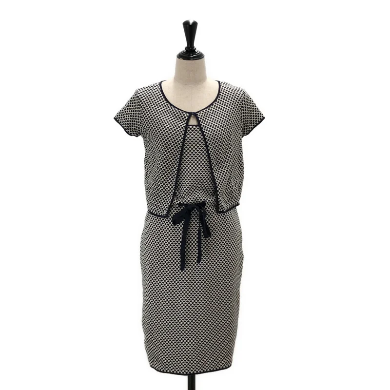 Christian Dior / クリスチャンディオール | セットアップ コットン 総柄 ニット カーディガン / ドローストリング ワンピース | 38 | レディース