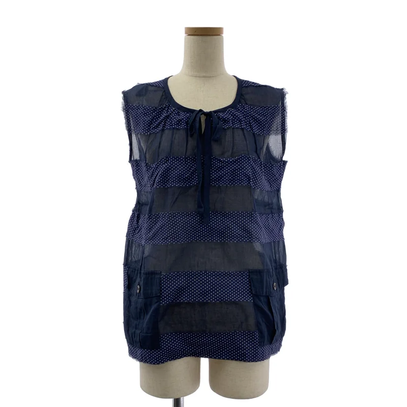 tricot COMME des GARCONS / トリココムデギャルソン | 2006SS | シルク コットン 異素材 切替 カットオフ パッチ バックダブルポケット ブラウス | M | レディース