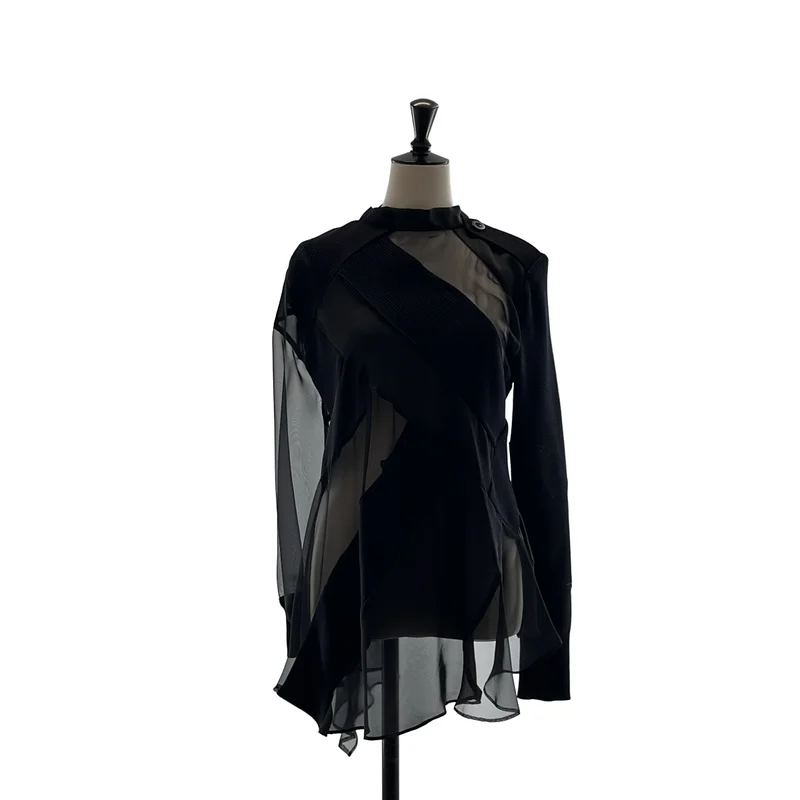 sacai / サカイ | 2021SS | 異素材 切替 ニット シアー ブラウス | 2 | レディース