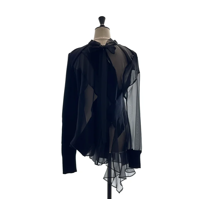 sacai / サカイ | 2021SS | 異素材 切替 ニット シアー ブラウス | 2 | レディース