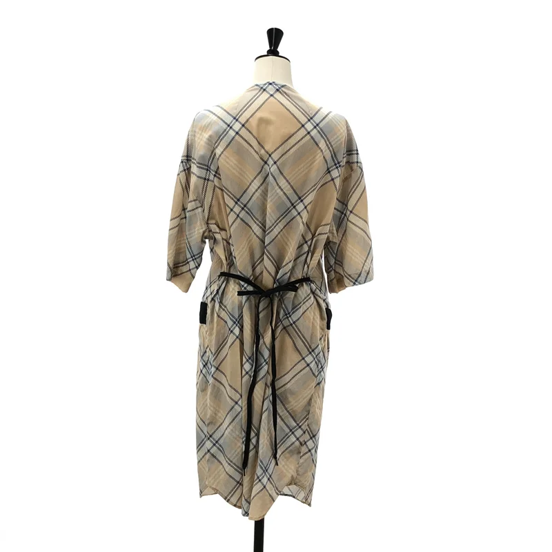 DRIES VAN NOTEN / ドリスヴァンノッテン | コットン チェック ハーフスリーブ ドローストリングワンピース | 36 | レディース