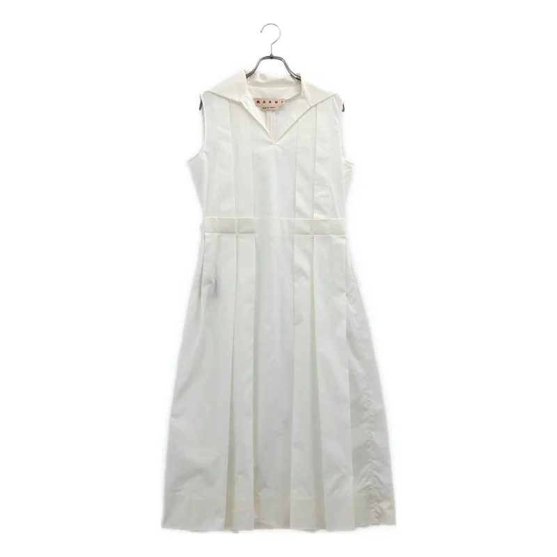 MARNI / マルニ | コットン プリーツ ワイドカラー スリーブレスワンピース | 40 | レディース