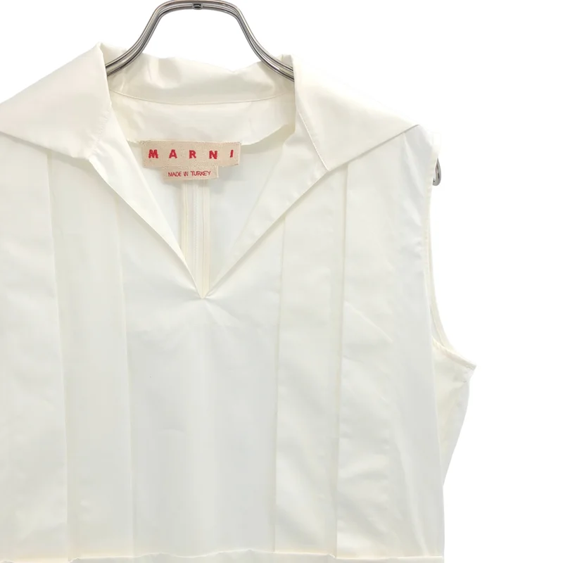 MARNI / マルニ | コットン プリーツ ワイドカラー スリーブレスワンピース | 40 | レディース