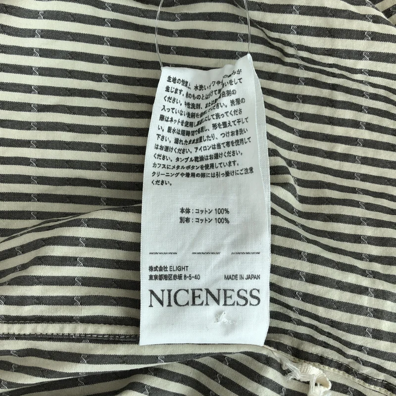 NICENESS / ナイスネス | ストライプ バンドカラー シャツ | L | メンズ