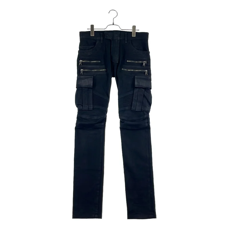 BALMAIN JEANS バルマン バイカー デニム 28 バルマン バイカーパンツ デニム BALMAIN バルマンデニム シルバー