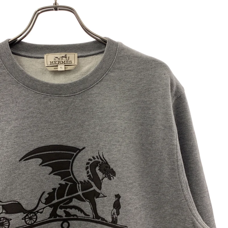 HERMES / エルメス | エクスリブリス ドラゴン レザーパッチ スウェット トレーナー | XL | メンズ