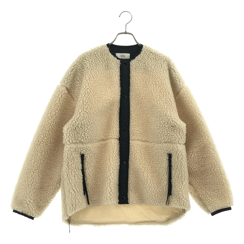 HYKE / ハイク | FAUX SHEARLING JACKET / 裏地メッシュ ノーカラー ボアジャケット | 1 | レディース