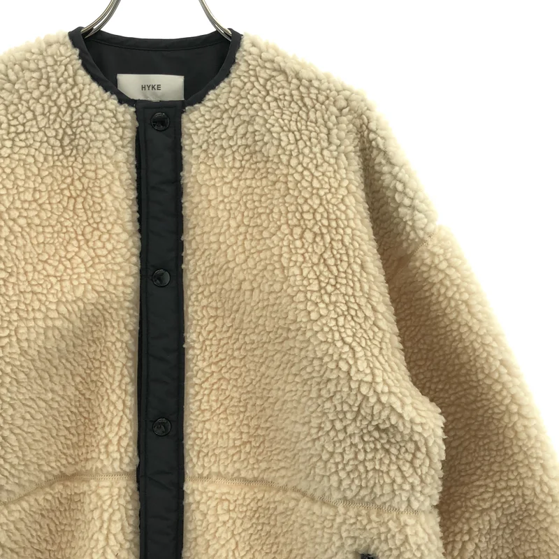 HYKE / ハイク | FAUX SHEARLING JACKET / 裏地メッシュ ノーカラー ボアジャケット | 1 | レディース
