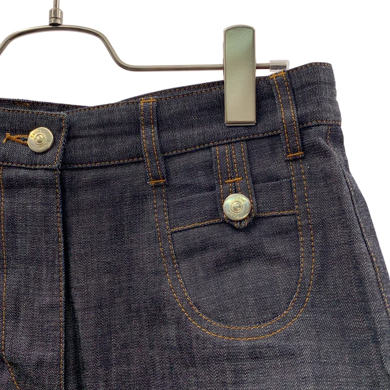 Chloe / クロエ | ロゴレザーパッチ デニム ショートパンツ ショーツ | 27 | レディース