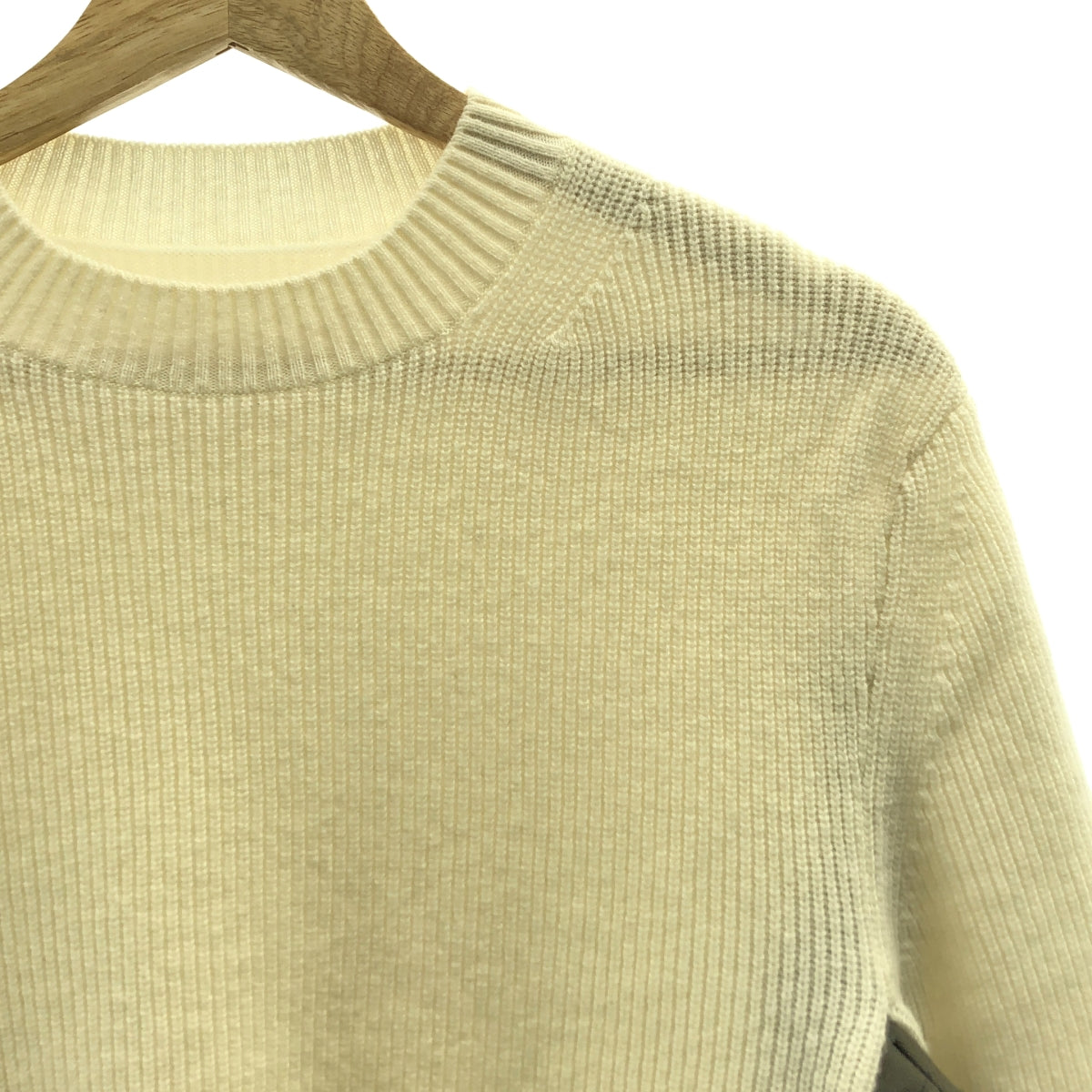 【美品】  sacai / サカイ | chalk stripe knit pullover / 異素材 ドッキング ニット プルオーバー | 1 | アイボリー/カーキ | レディース 美品】 sacai / サカイ | chalk stripe knit pullover / 異素材
