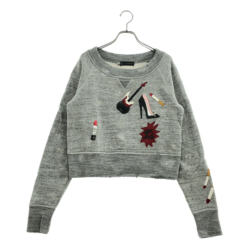 DSQUARED2 / ディースクエアード | ダメージ加工 ギター ハイヒール ワッペン クロップドスウェット | L | レディース