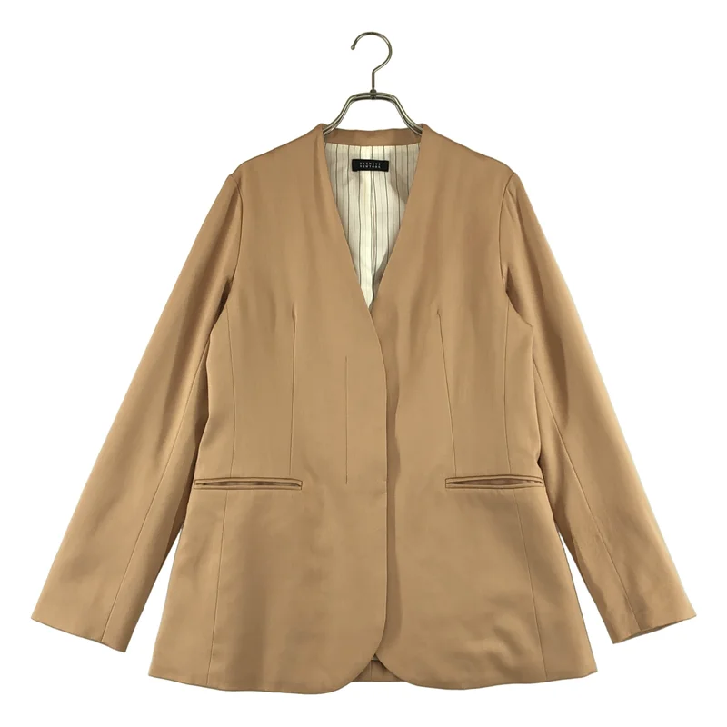 BARNEYS NEWYORK / バーニーズニューヨーク | ウールストレッチ 比翼 ノーカラージャケット | 38 | レディース