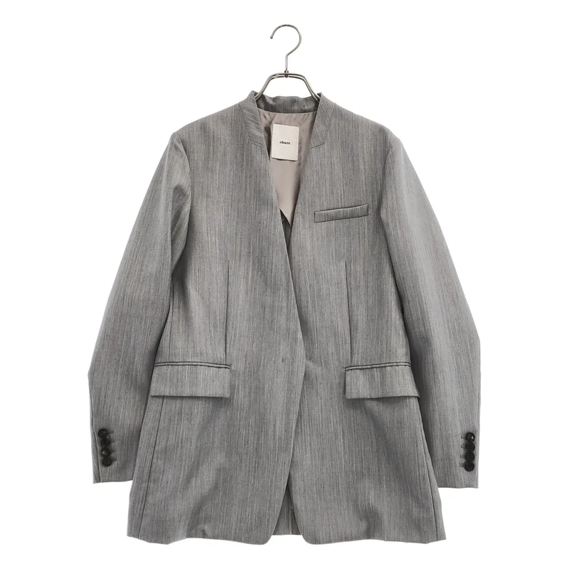 ebure / エブール | Light Chambray Wool No-Collar Jacket ジャケット | 38 | レディース