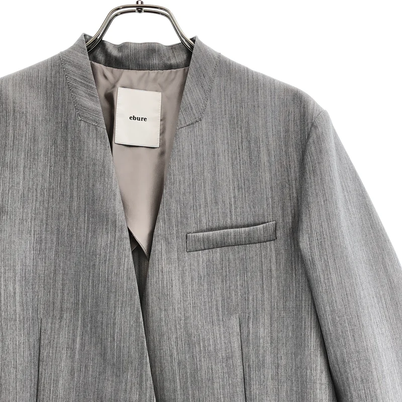 ebure / エブール | Light Chambray Wool No-Collar Jacket ジャケット | 38 | レディース