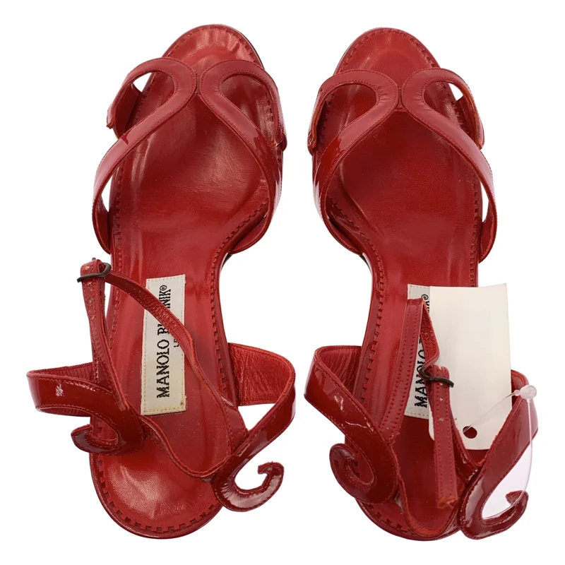 MANOLO BLAHNIK / マノロブラニク | パテントレザー ストラップ サンダル パンプス | 37 | レディース