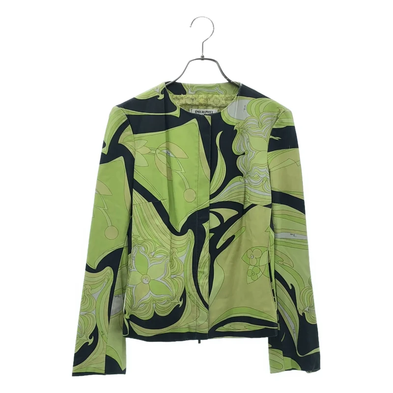EMILIO PUCCI / エミリオプッチ | レザー フラワープリント ノーカラージャケット | 40 | レディース