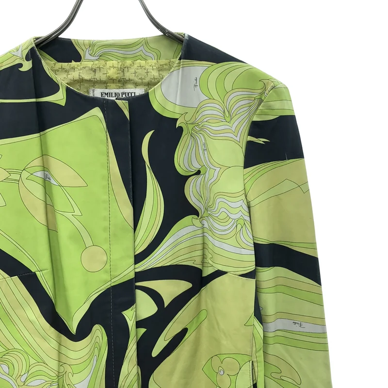 EMILIO PUCCI / エミリオプッチ | レザー フラワープリント ノーカラージャケット | 40 | レディース