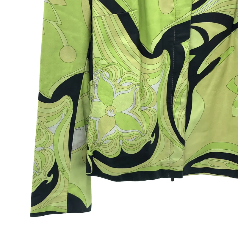 EMILIO PUCCI / エミリオプッチ | レザー フラワープリント ノーカラージャケット | 40 | レディース