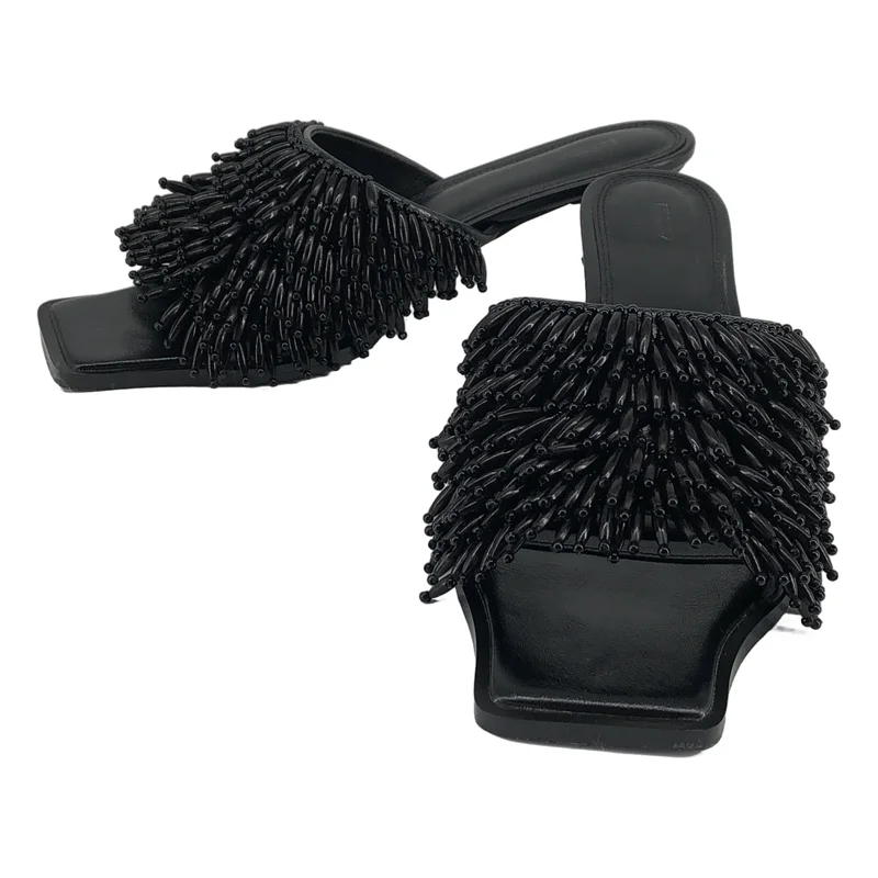 AMERI / アメリ | SQUARE TOE BEADS SANDAL / スクエアトゥ ビーズサンダル | L | レディース