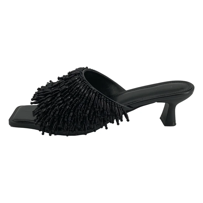 AMERI / アメリ | SQUARE TOE BEADS SANDAL / スクエアトゥ ビーズサンダル | L | レディース