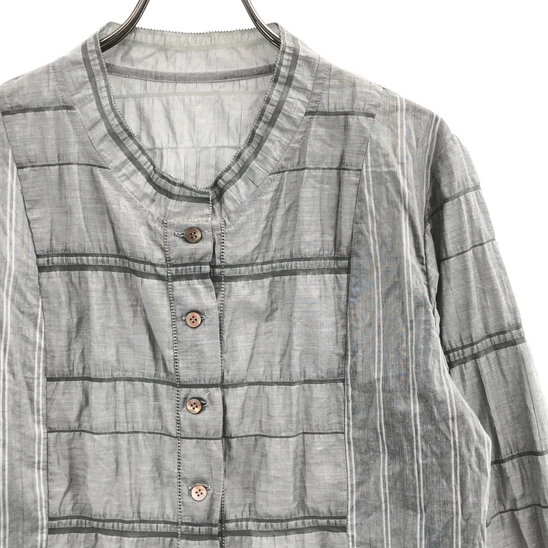 HaaT ISSEY MIYAKE / ハートイッセイミヤケ | 2008SS | 異素材切り替え ストライプ バンドカラーシャツ | 3 | レディース
