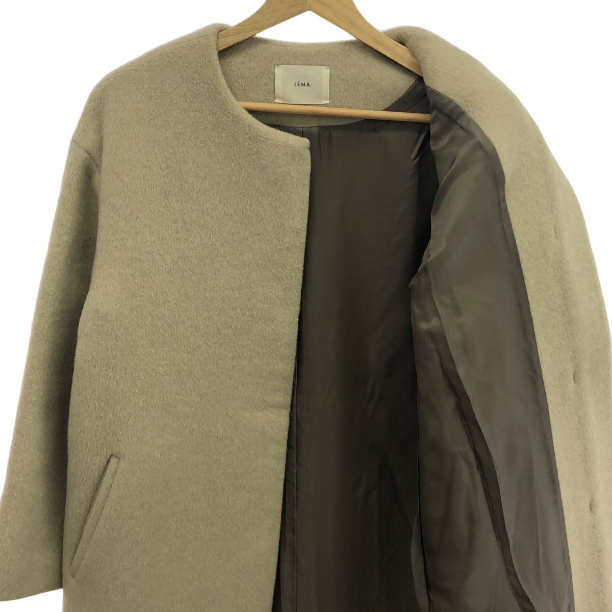 イエナ　ラムウールコート　34 今シーズン購入　新品 IENA / イエナ | ラムウール ノーカラー コート | 34 | ナチュラル