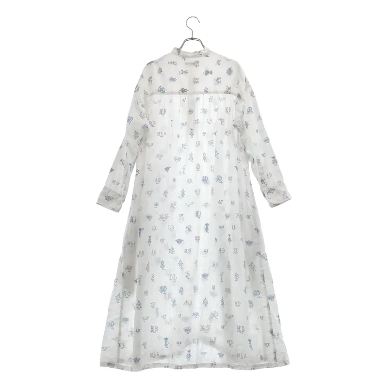 R&D.M.Co / オールドマンズテーラー | リネン 総柄 バンドカラー ヘンリーネックワンピース |