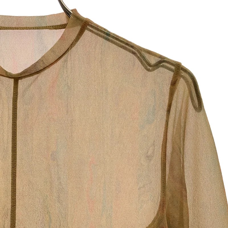 Mame Kurogouchi / マメクロゴウチ | Marble Print Sheer Jersey Crew Neck Top カットソー | 1 | レディース