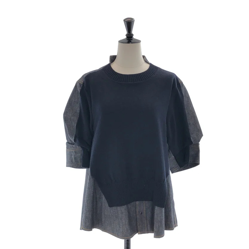 sacai / サカイ | 2025SS | Denim × Knit Pullover ニット ドッキング デニムブラウス | 1 | レディース