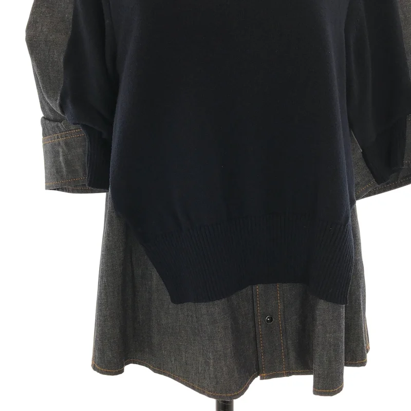 sacai / サカイ | 2025SS | Denim × Knit Pullover ニット ドッキング デニムブラウス | 1 | レディース