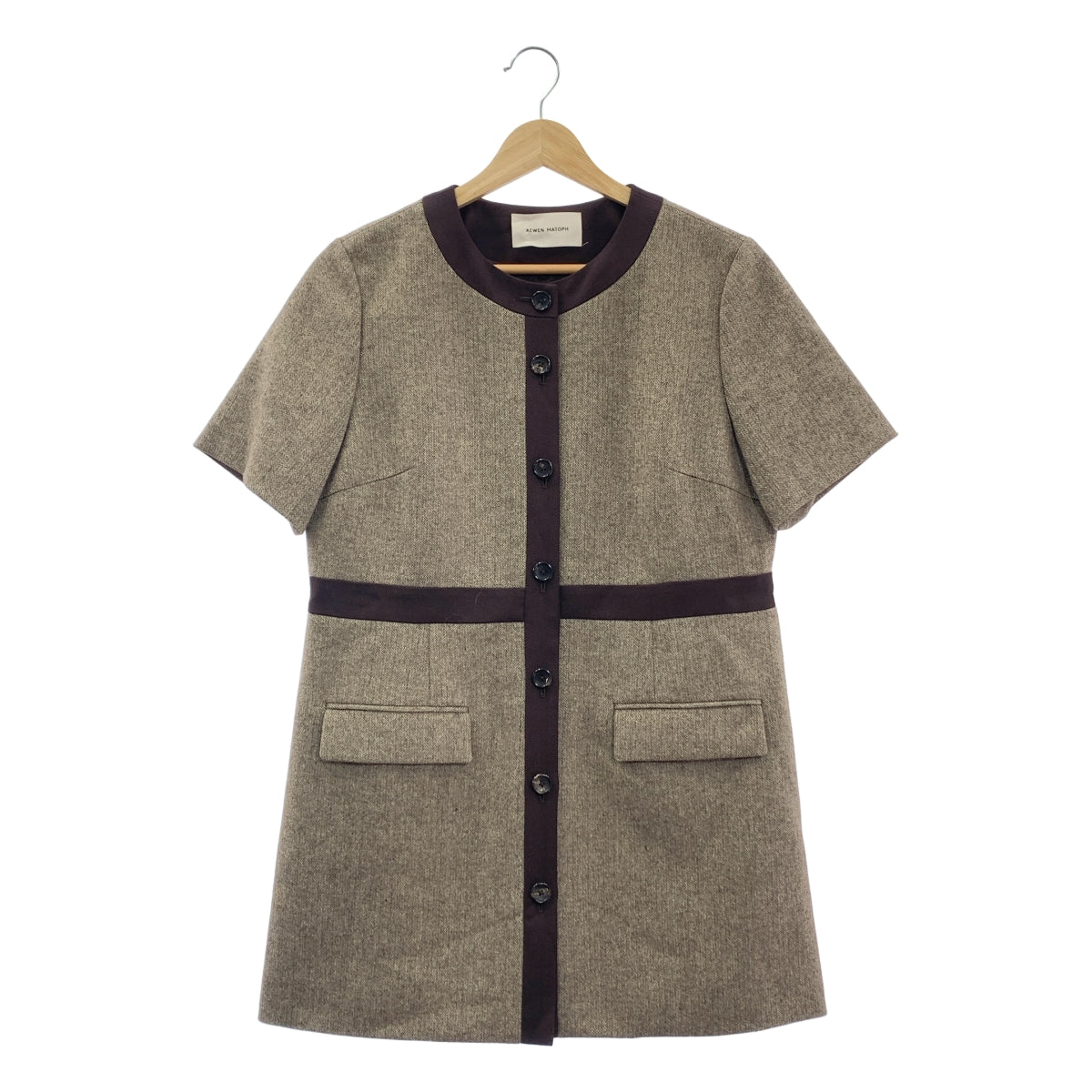 AEWEN MATOPH - 【新品】  AEWEN MATOPH / イウエンマトフ | ヘリンボーン ツイード ショートスリーブ チュニック | F | ブラウン系 | レディース 新品】 AEWEN MATOPH / イウエンマトフ | ヘリンボーン ツイード