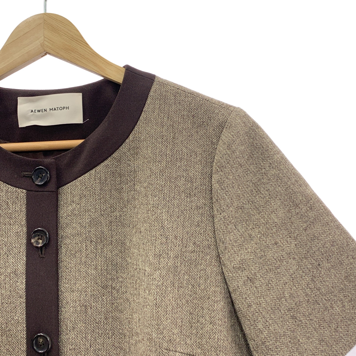 AEWEN MATOPH - 【新品】  AEWEN MATOPH / イウエンマトフ | ヘリンボーン ツイード ショートスリーブ チュニック | F | ブラウン系 | レディース 新品】 AEWEN MATOPH / イウエンマトフ | ヘリンボーン ツイード