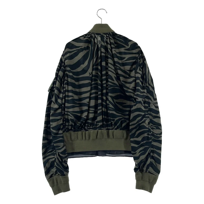 sacai / サカイ | 総柄 ロゴジップ ギャザー ボリューム ボンバージャケット ブルゾン |