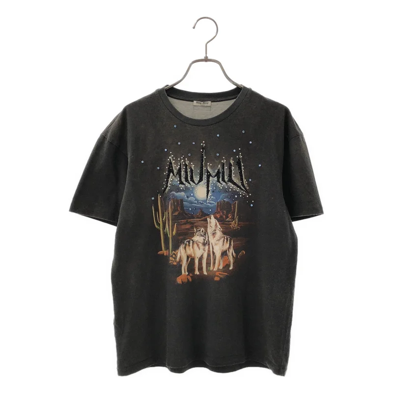 miu miu / ミュウミュウ | ビジュー装飾 ウルフプリント Tシャツ | XS | レディース