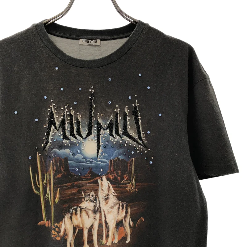miu miu / ミュウミュウ | ビジュー装飾 ウルフプリント Tシャツ | XS | レディース