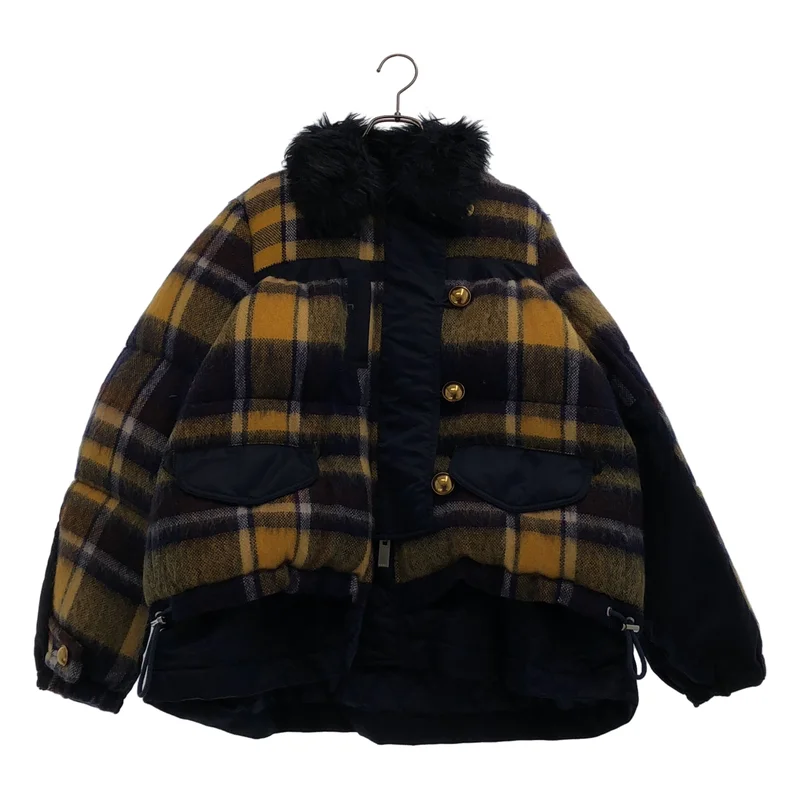 sacai / サカイ | ウール モヘア チェック ダウンジャケット | 2 | レディース