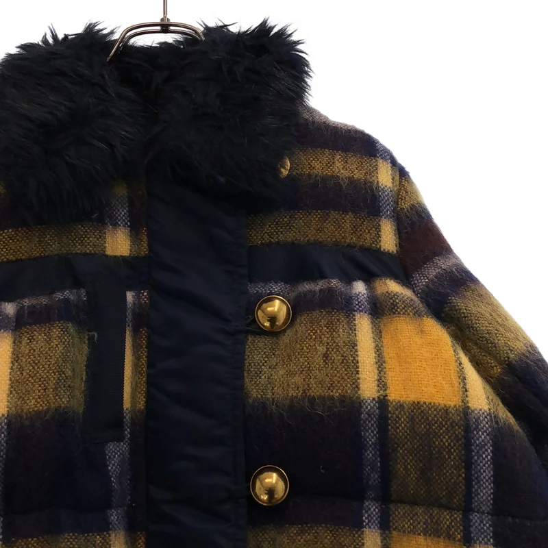 sacai / サカイ | ウール モヘア チェック ダウンジャケット | 2 | レディース