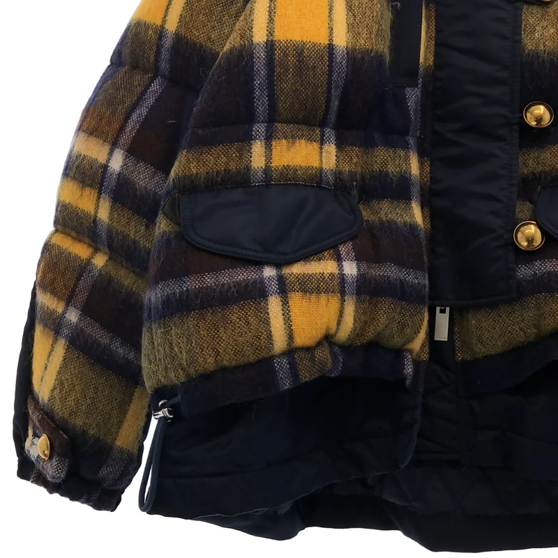 sacai / サカイ | ウール モヘア チェック ダウンジャケット | 2 | レディース