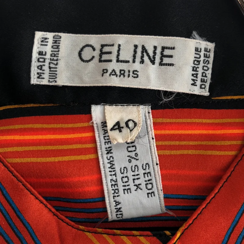 CELINE / セリーヌ | シルク トリオンフボタン マルチストライプ バンドカラーシャツ | 40 | レディース