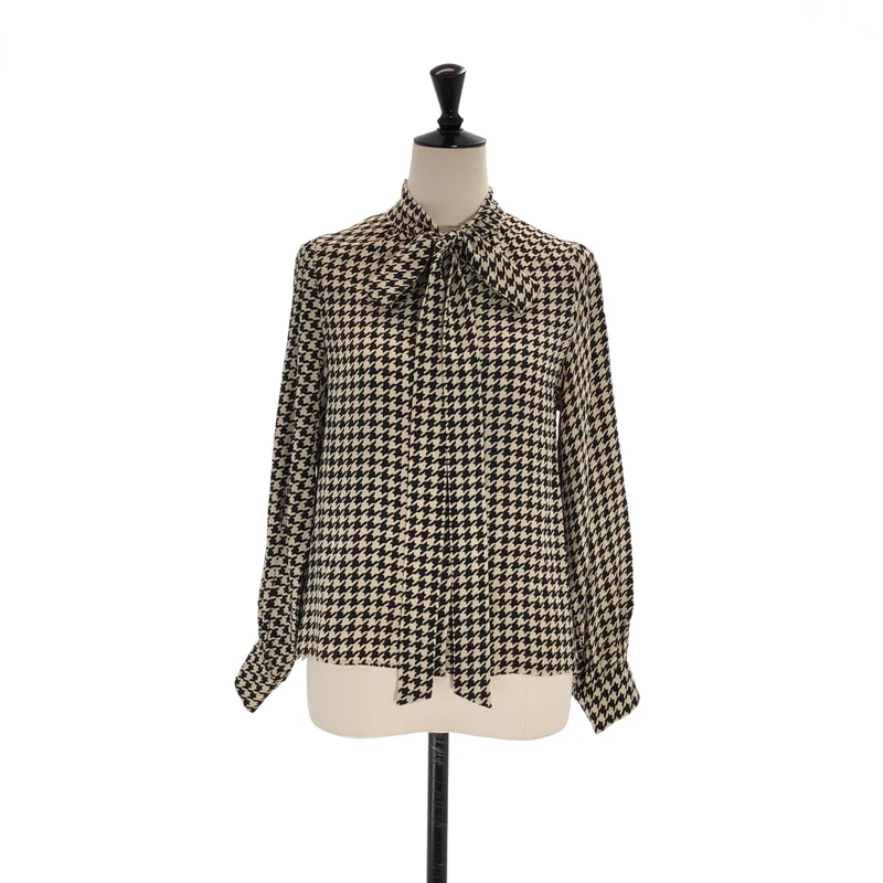BURBERRY LONDON / バーバリーロンドン | シルク 千鳥格子 ボウタイブラウス | 38 | レディース