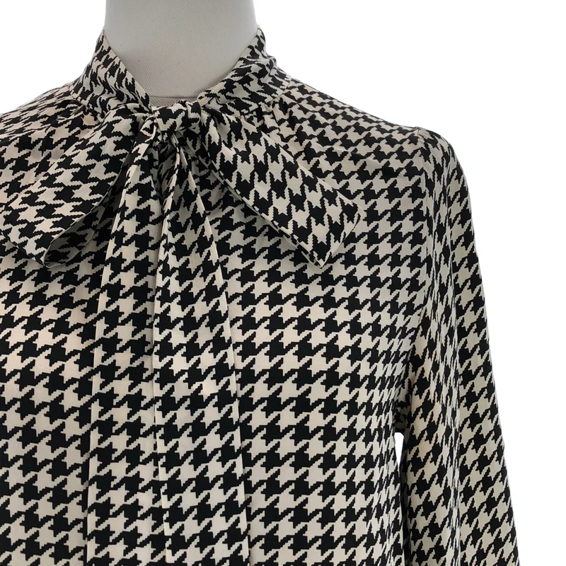 BURBERRY LONDON / バーバリーロンドン | シルク 千鳥格子 ボウタイブラウス | 38 | レディース