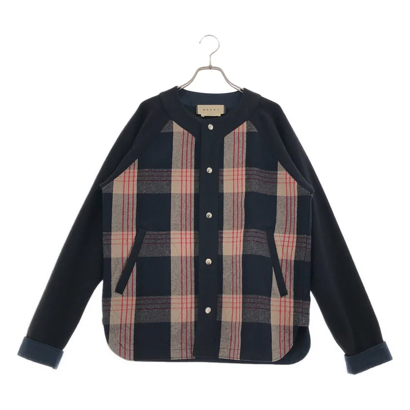 MARNI / マルニ | ウール 異素材切替 チェック ノーカラージャケット | 48 | メンズ
