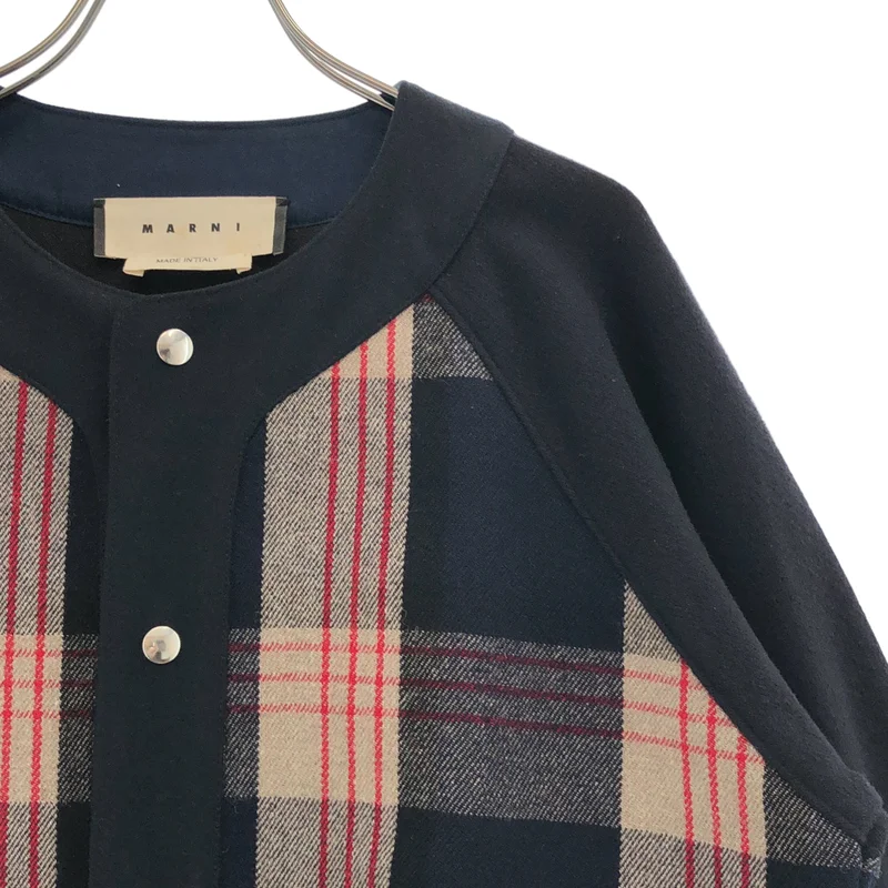 MARNI / マルニ | ウール 異素材切替 チェック ノーカラージャケット | 48 | メンズ