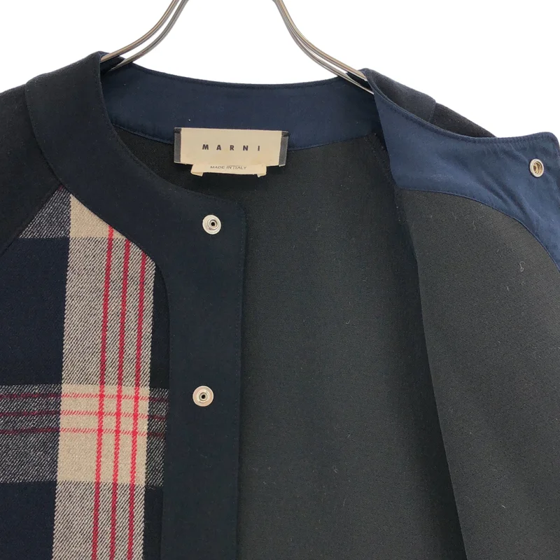 MARNI / マルニ | ウール 異素材切替 チェック ノーカラージャケット | 48 | メンズ