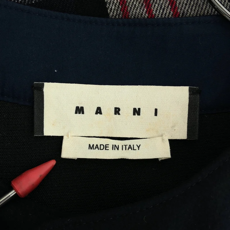 MARNI / マルニ | ウール 異素材切替 チェック ノーカラージャケット | 48 | メンズ
