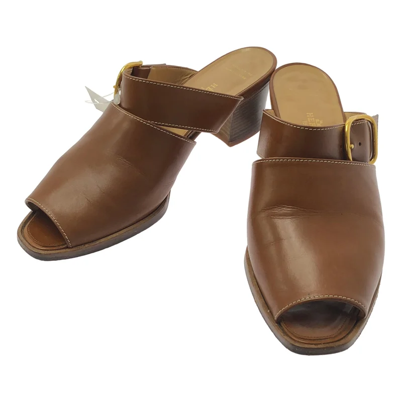 HERMES / エルメス | レザー ストラップ ミュールサンダル | 37 1/2 | レディース