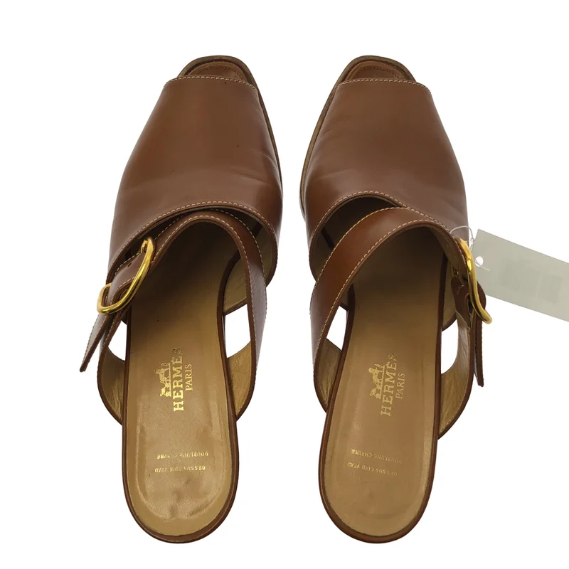 HERMES / エルメス | レザー ストラップ ミュールサンダル | 37 1/2 | レディース