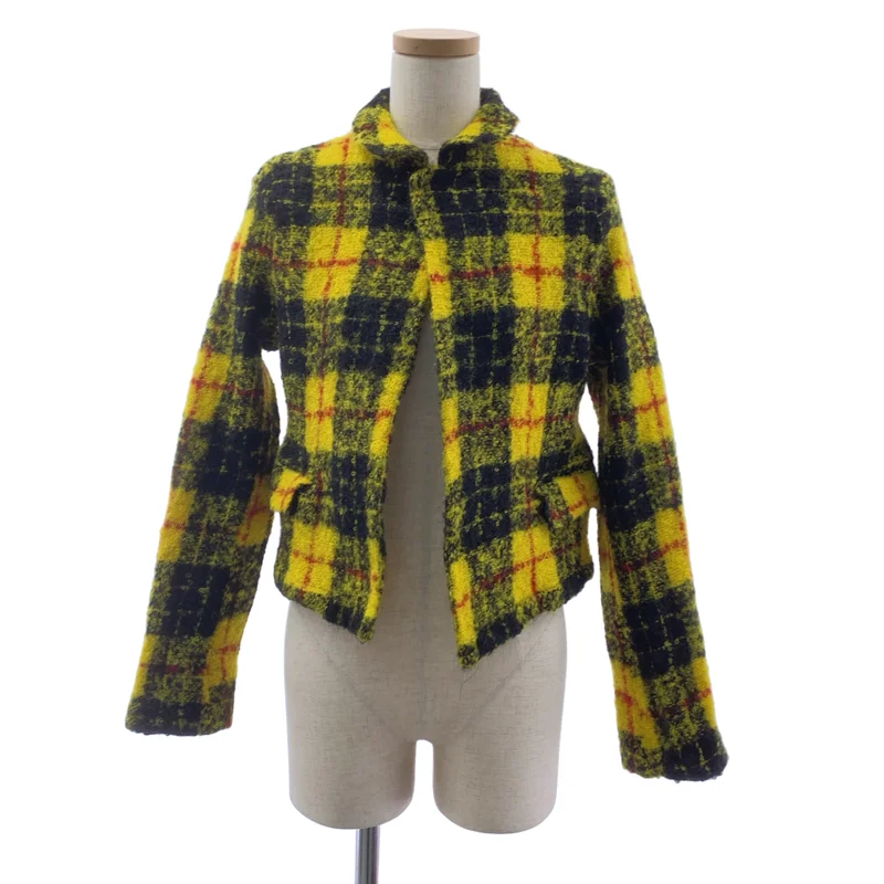 COMME des GARCONS COMME des GARCONS / コムコム | ウール モヘヤ タータンチェック 製品加工 シングルジャケット / 総裏地 | S | レディース