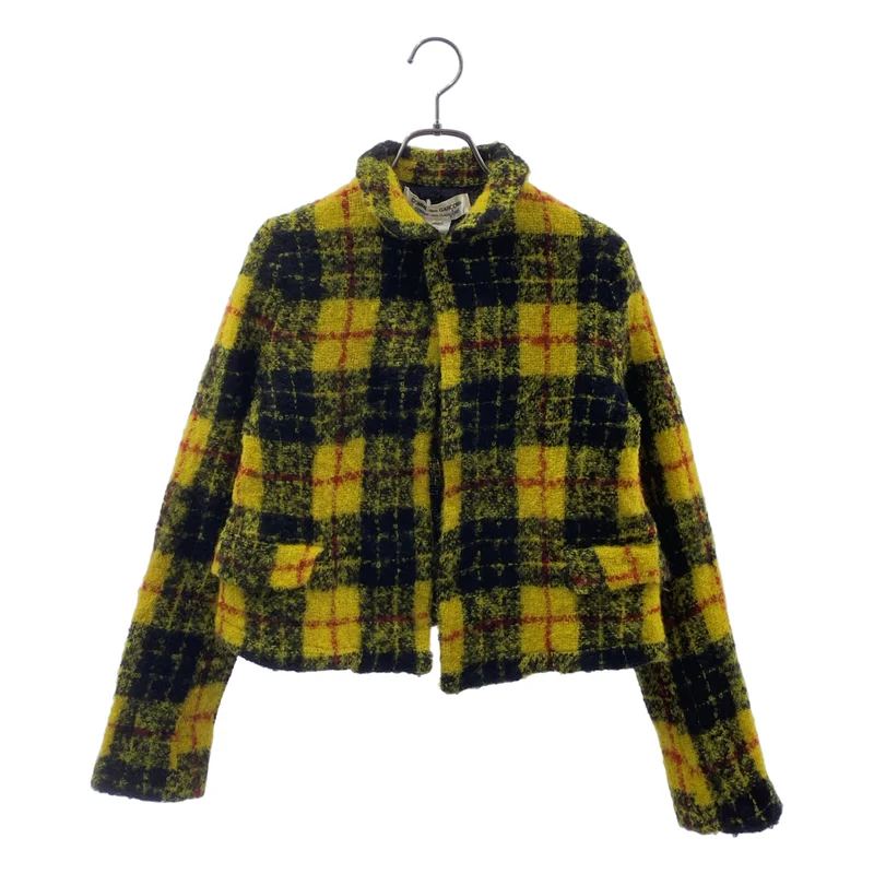 COMME des GARCONS COMME des GARCONS / コムコム | ウール モヘヤ タータンチェック 製品加工 シングルジャケット / 総裏地 | S | レディース